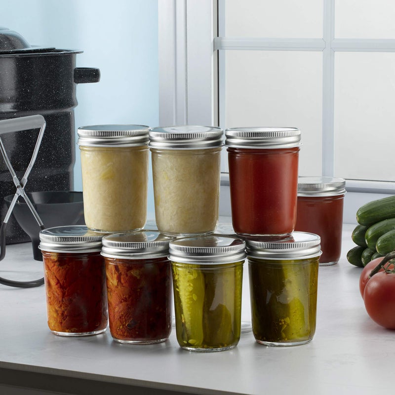 Paksh Novelty Glass Regular Mouth Mason Jars, 8 Oz Jars with Silver Metal Airtight Lids for Meal Prep, Dry Food Storage, Canning, Drinking, for Overnight Oats, Jelly, Spices, Salads, Yogurt (6 Pack) - Image 2